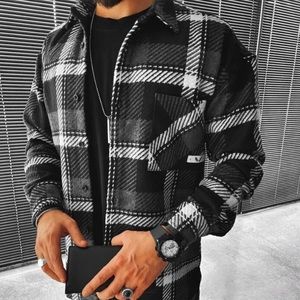 Casual Mens Plaid Shirt Jacket